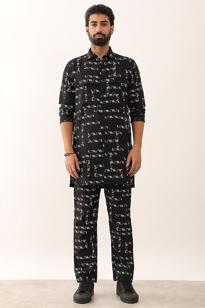 Black Linen Printed Co-Ord Set by Son Of A Noble SNOB Men at Pernia's Pop Up Shop