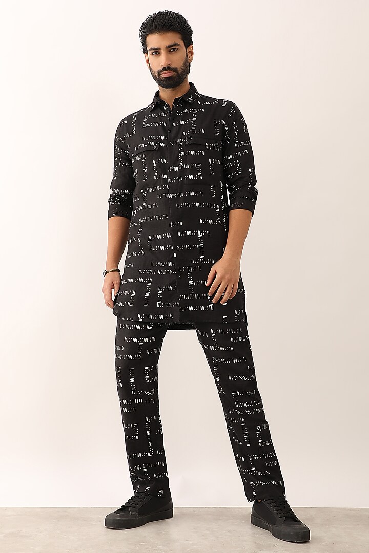 Black Linen Printed Co-Ord Set by Son Of A Noble SNOB Men at Pernia's Pop Up Shop