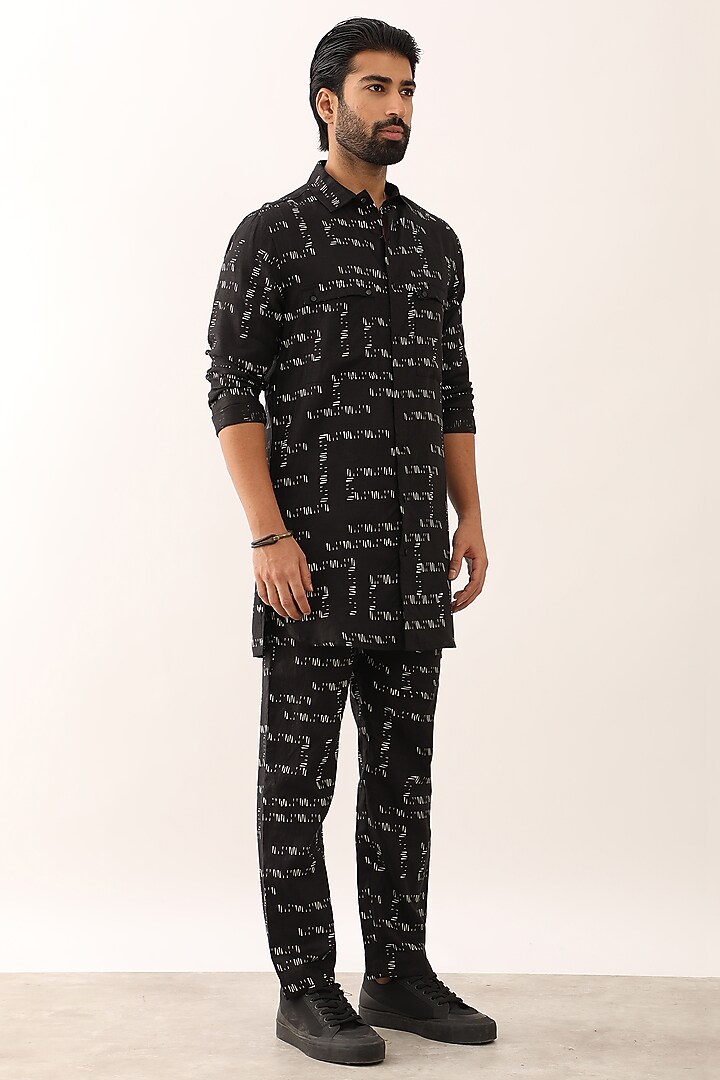 Black Linen Printed Co-Ord Set by Son Of A Noble SNOB Men at Pernia's Pop Up Shop