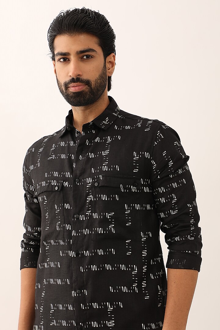 Black Linen Printed Co-Ord Set by Son Of A Noble SNOB Men at Pernia's Pop Up Shop