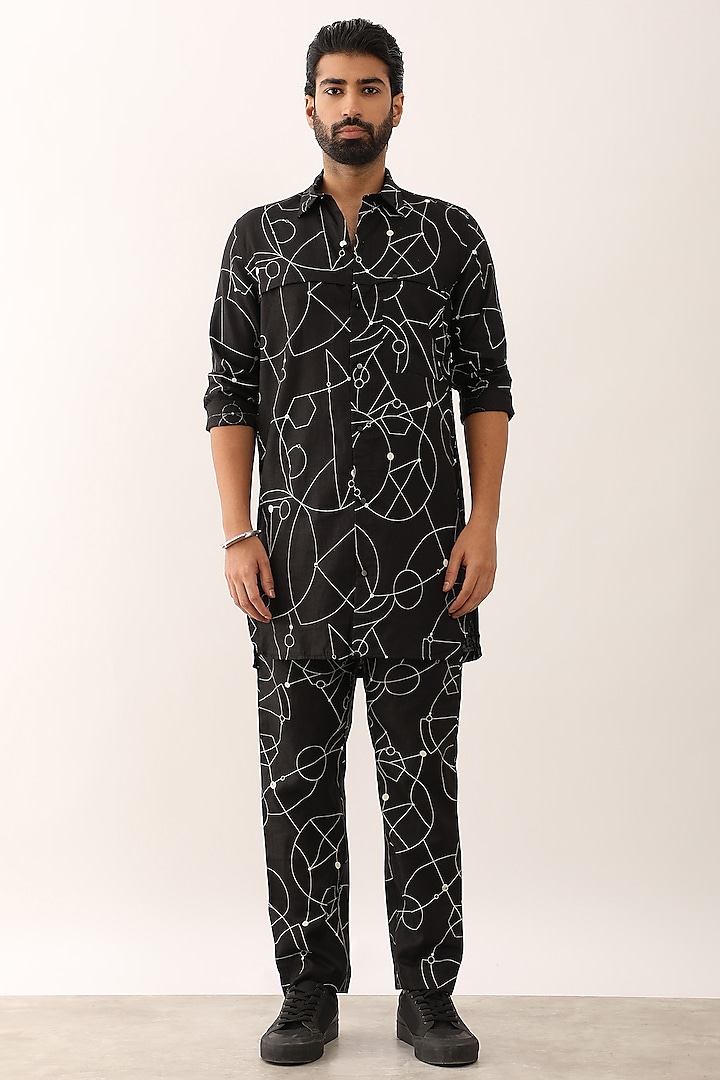 Black Linen Printed Co-Ord Set by Son Of A Noble SNOB Men at Pernia's Pop Up Shop