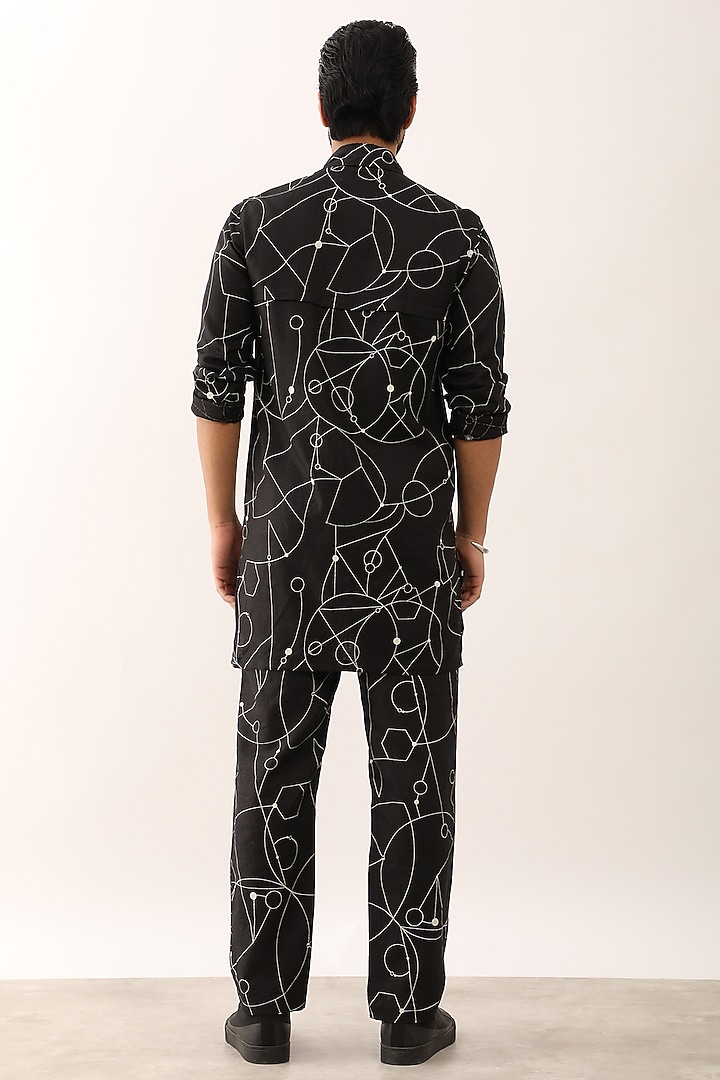 Black Linen Printed Co-Ord Set by Son Of A Noble SNOB Men at Pernia's Pop Up Shop