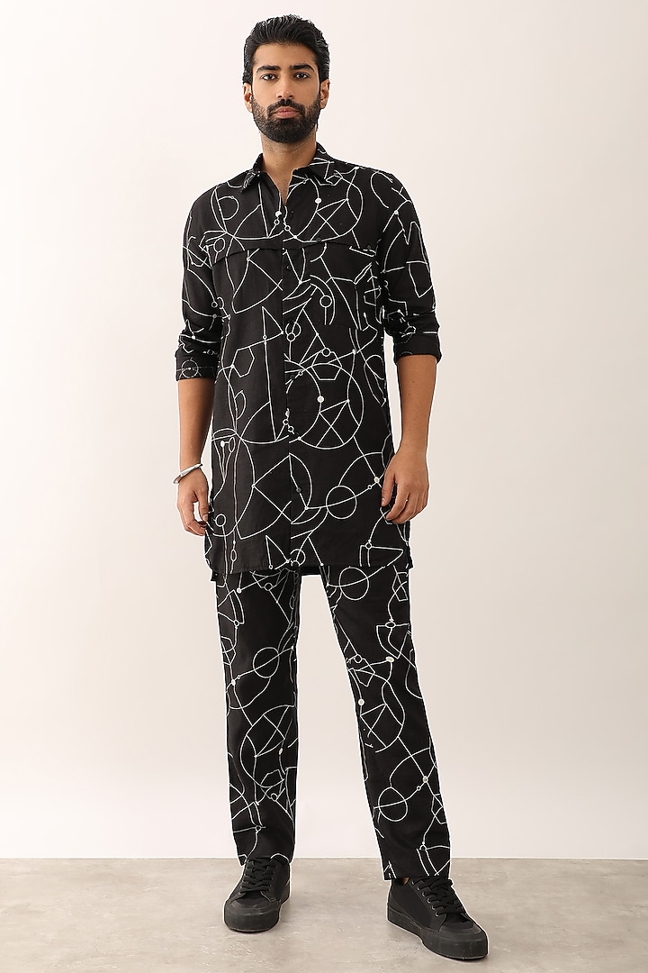 Black Linen Printed Co-Ord Set by Son Of A Noble SNOB Men at Pernia's Pop Up Shop