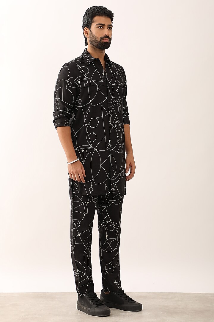 Black Linen Printed Co-Ord Set by Son Of A Noble SNOB Men at Pernia's Pop Up Shop
