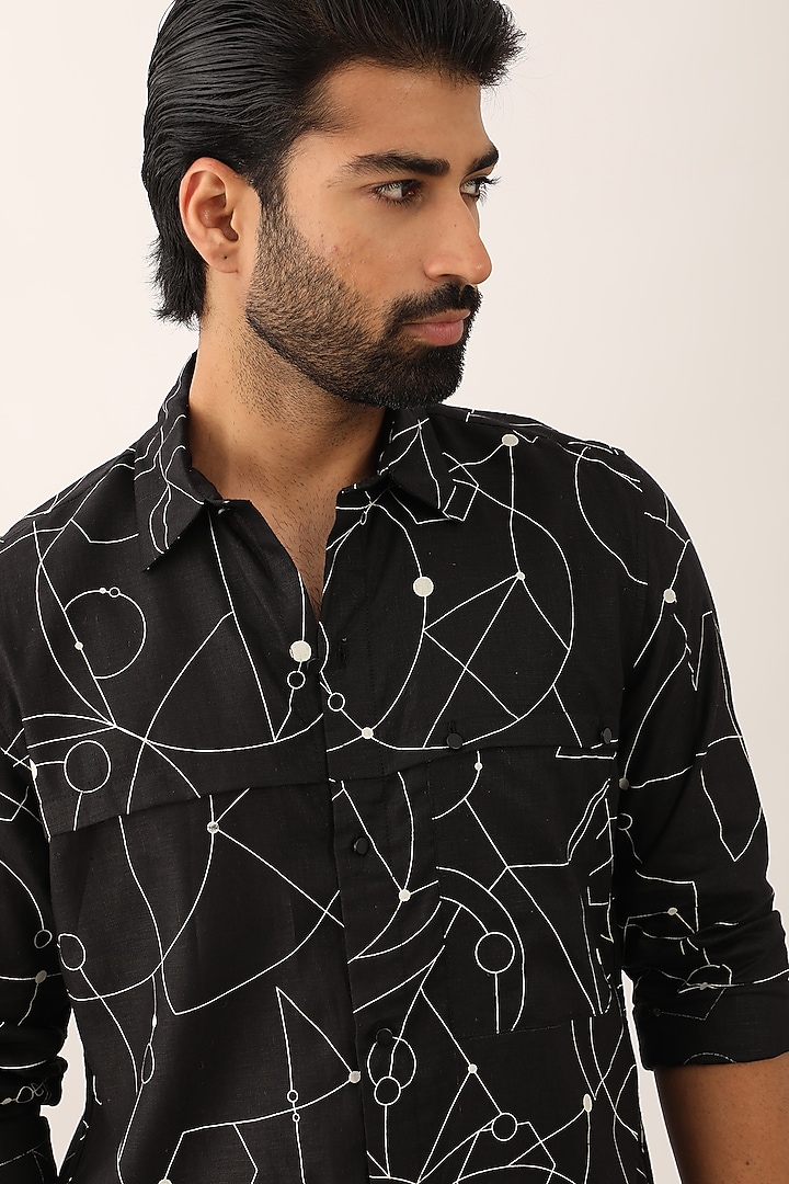 Black Linen Printed Co-Ord Set by Son Of A Noble SNOB Men at Pernia's Pop Up Shop