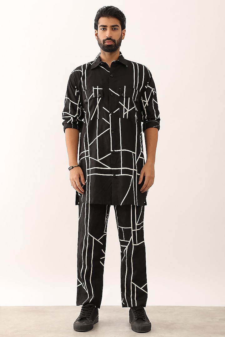 Black Linen Printed Co-Ord Set by Son Of A Noble SNOB Men at Pernia's Pop Up Shop