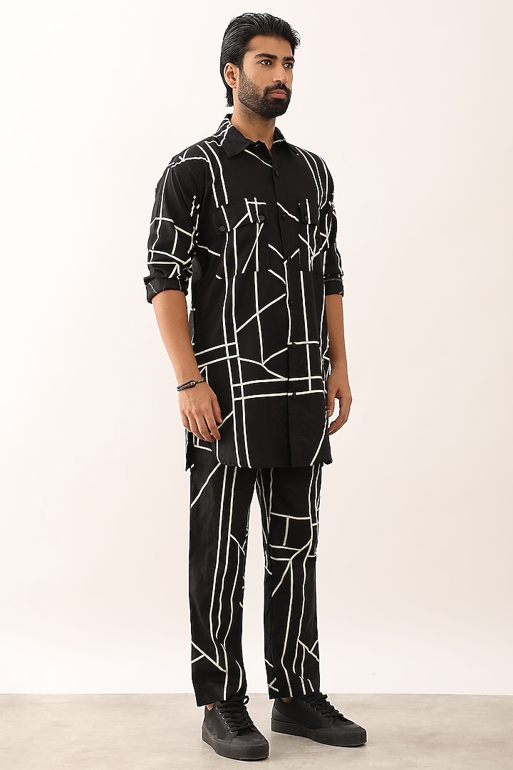 Black Linen Printed Co-Ord Set by Son Of A Noble SNOB Men at Pernia's Pop Up Shop