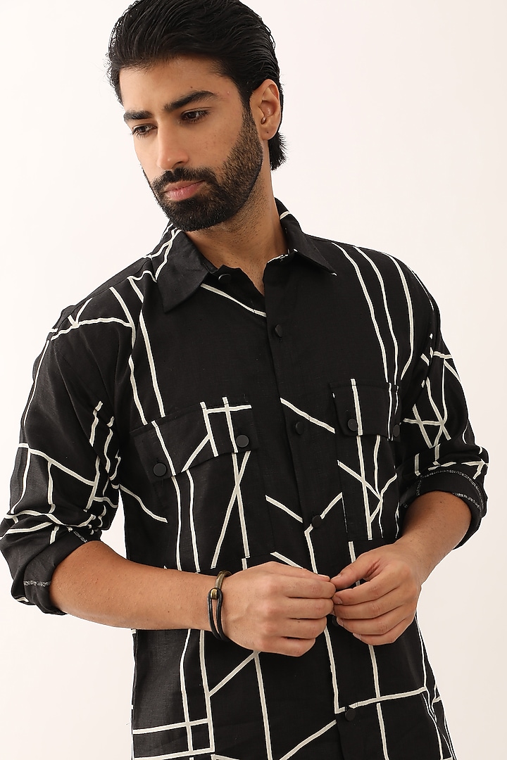 Black Linen Printed Co-Ord Set by Son Of A Noble SNOB Men at Pernia's Pop Up Shop