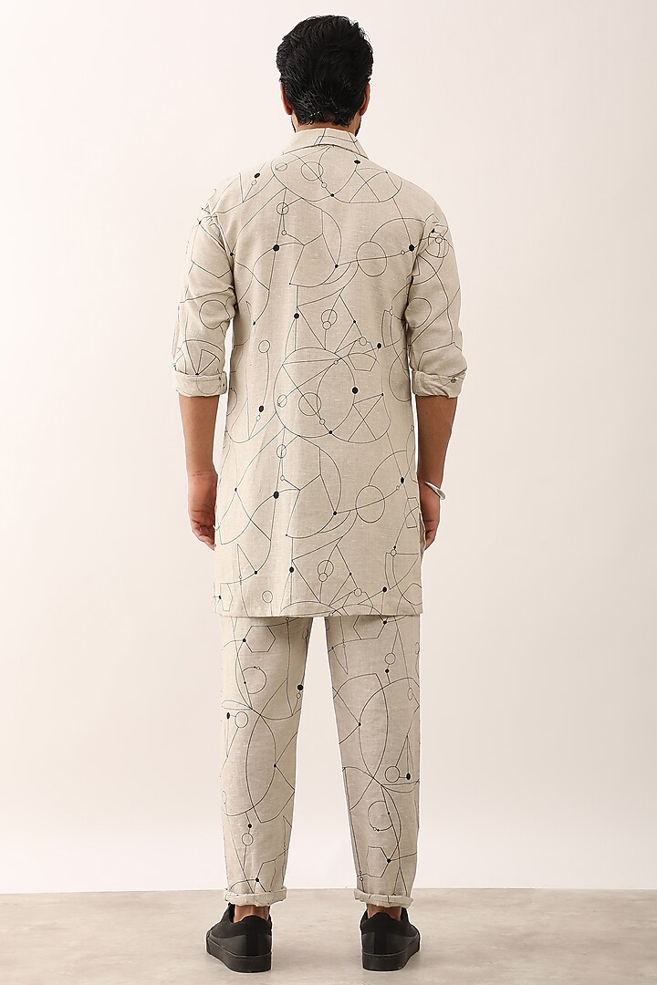 Ivory Linen Printed Co-Ord Set by Son Of A Noble SNOB Men at Pernia's Pop Up Shop