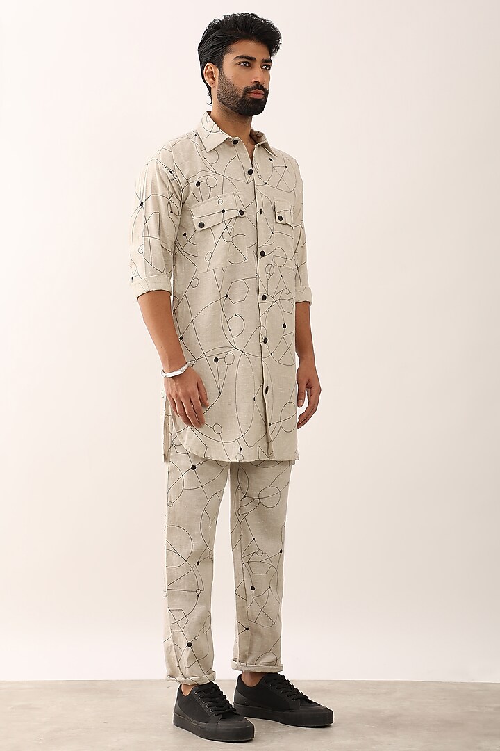 Ivory Linen Printed Co-Ord Set by Son Of A Noble SNOB Men at Pernia's Pop Up Shop