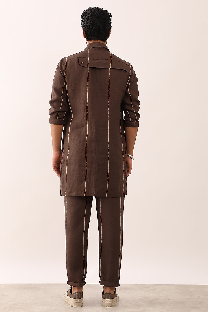 Brown Linen Printed Co-Ord Set by Son Of A Noble SNOB Men at Pernia's Pop Up Shop