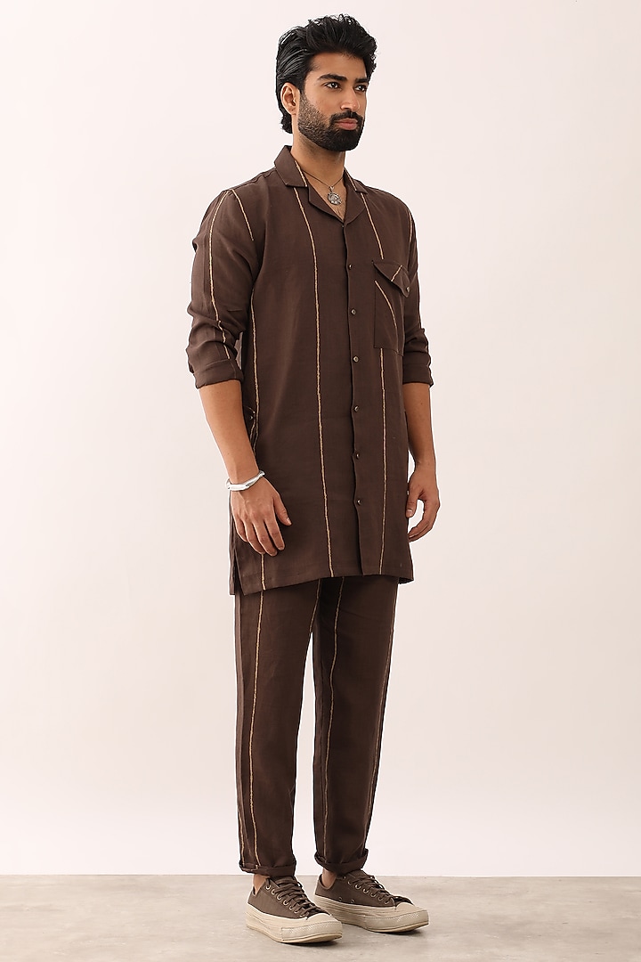 Brown Linen Printed Co-Ord Set by Son Of A Noble SNOB Men at Pernia's Pop Up Shop