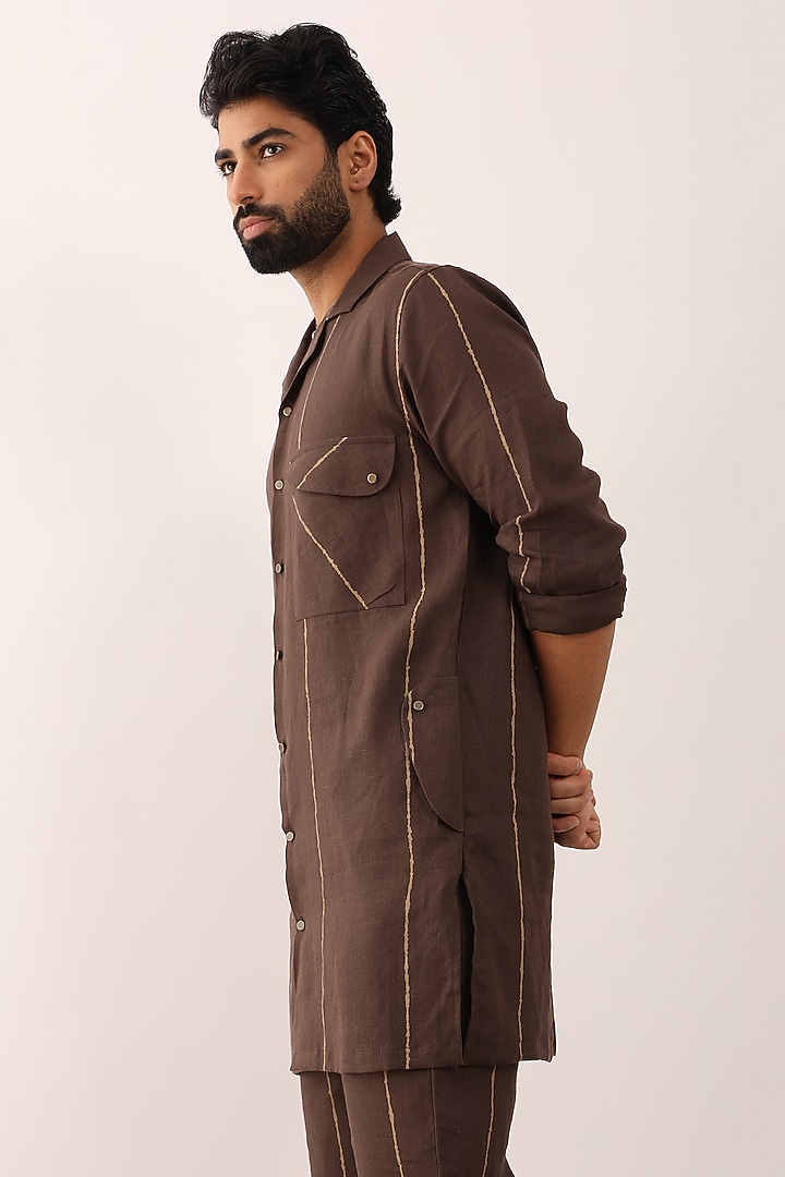 Brown Linen Printed Co-Ord Set by Son Of A Noble SNOB Men at Pernia's Pop Up Shop