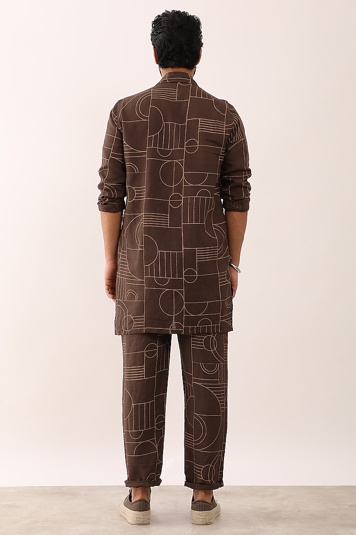 Brown Linen Printed Co-Ord Set by Son Of A Noble SNOB Men at Pernia's Pop Up Shop