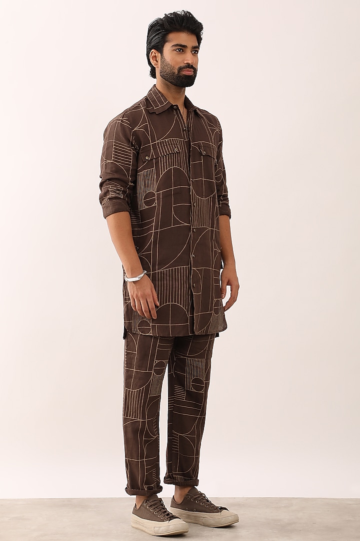 Brown Linen Printed Co-Ord Set by Son Of A Noble SNOB Men at Pernia's Pop Up Shop