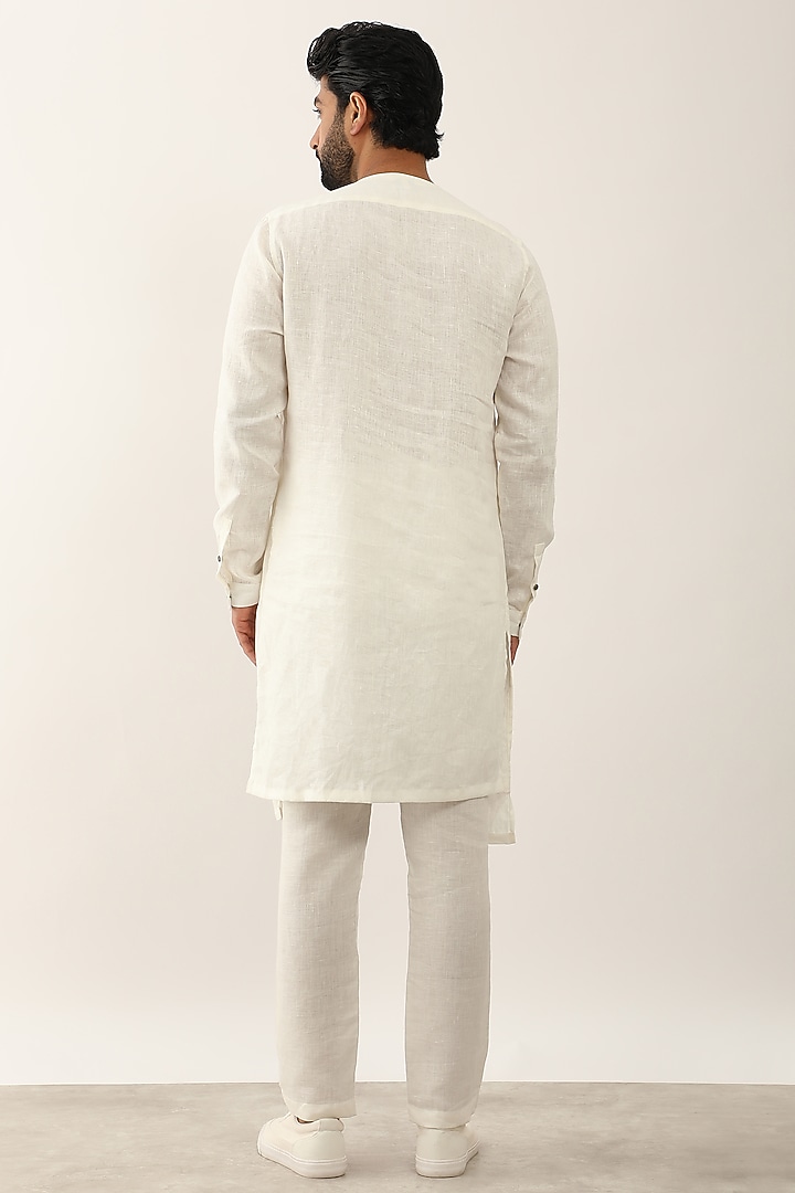 White Linen Asymmetric Kurta Set by Son Of A Noble SNOB Men at Pernia's Pop Up Shop