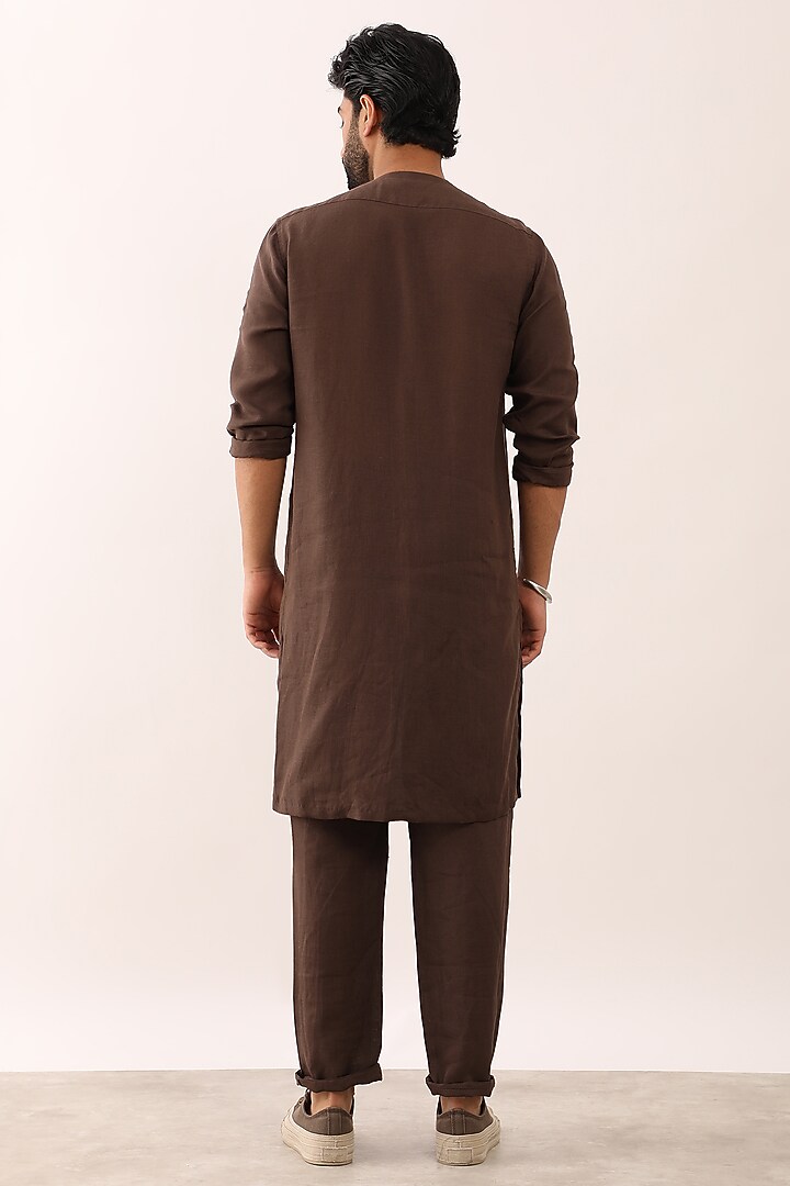 Brown Linen Asymmetric Kurta Set by Son Of A Noble SNOB Men at Pernia's Pop Up Shop