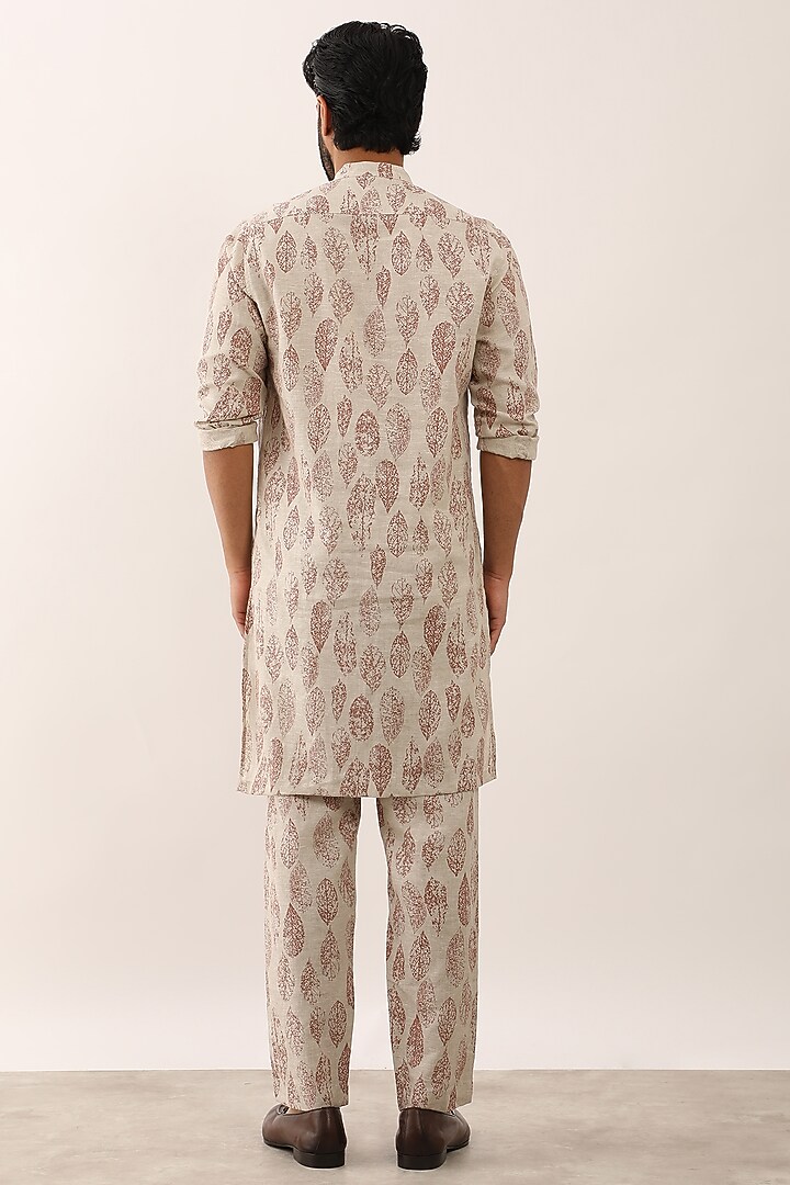 Ivory Linen Printed Kurta Set by Son Of A Noble SNOB Men at Pernia's Pop Up Shop