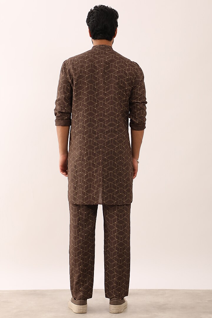 Brown Linen Printed Kurta Set by Son Of A Noble SNOB Men at Pernia's Pop Up Shop