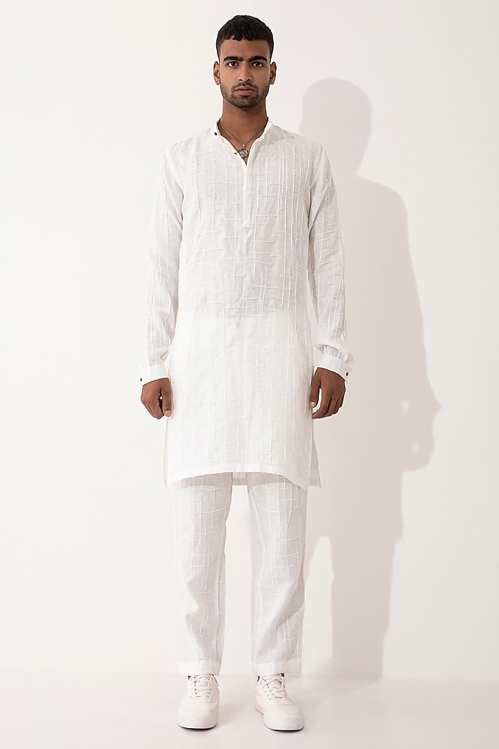 White Linen Kurta Set by Son Of A Noble SNOB Men