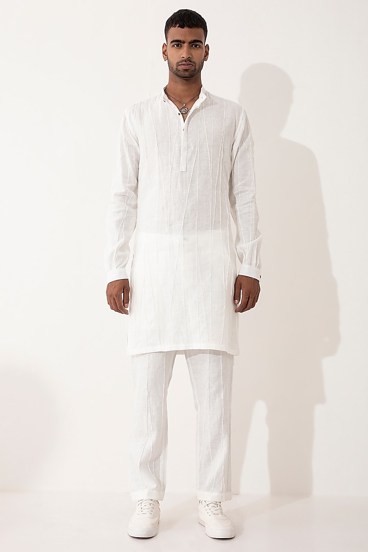 White Linen Kurta Set by Son Of A Noble SNOB Men