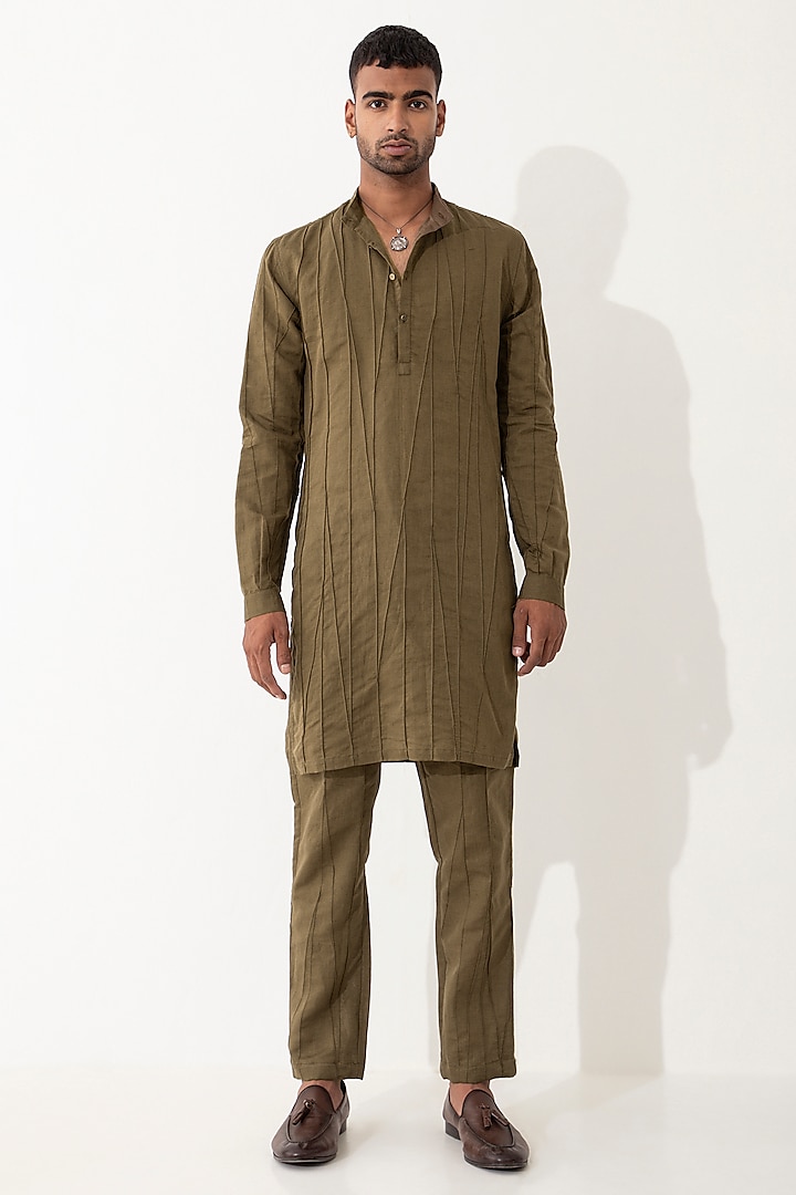 Brown Linen Kurta Set by Son Of A Noble SNOB Men