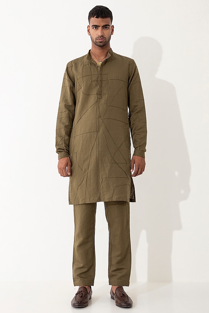 Brown Linen Kurta Set by Son Of A Noble SNOB Men