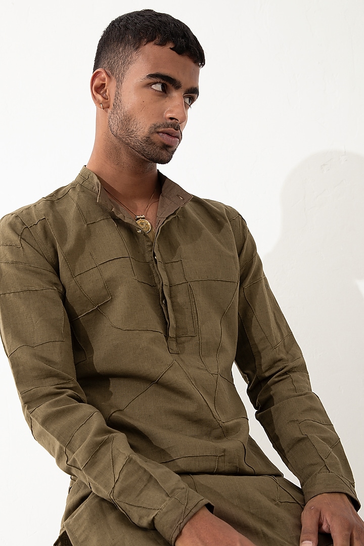 Brown Linen Kurta Set by Son Of A Noble SNOB Men at Pernia's Pop Up Shop