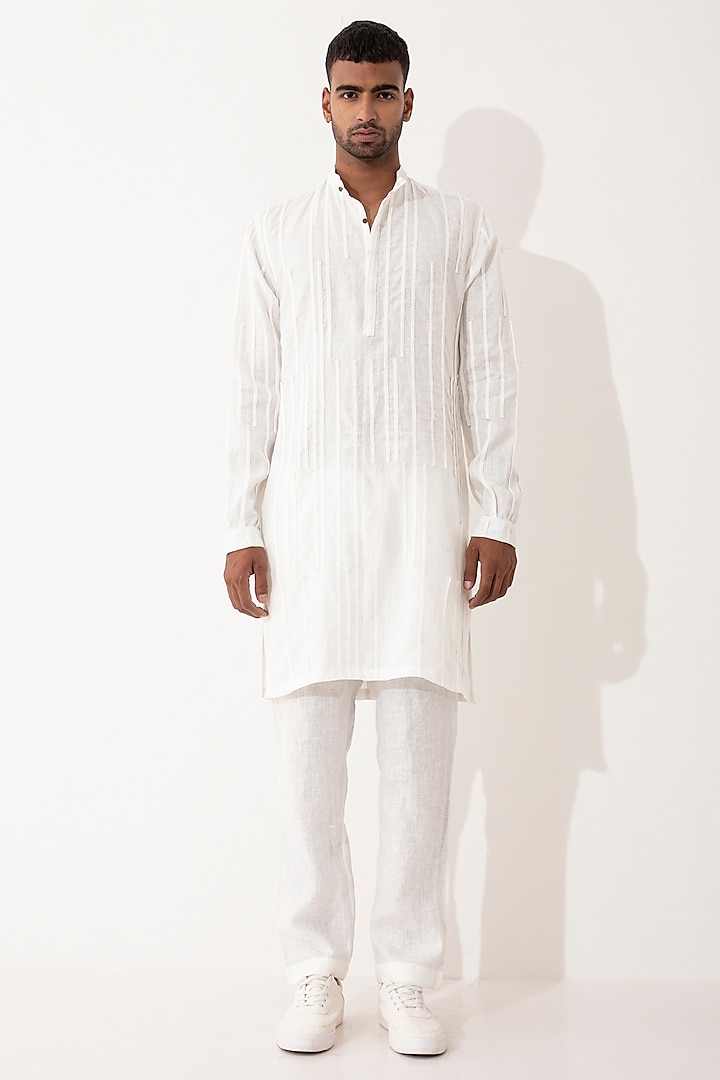 White Linen Kurta Set by Son Of A Noble SNOB Men