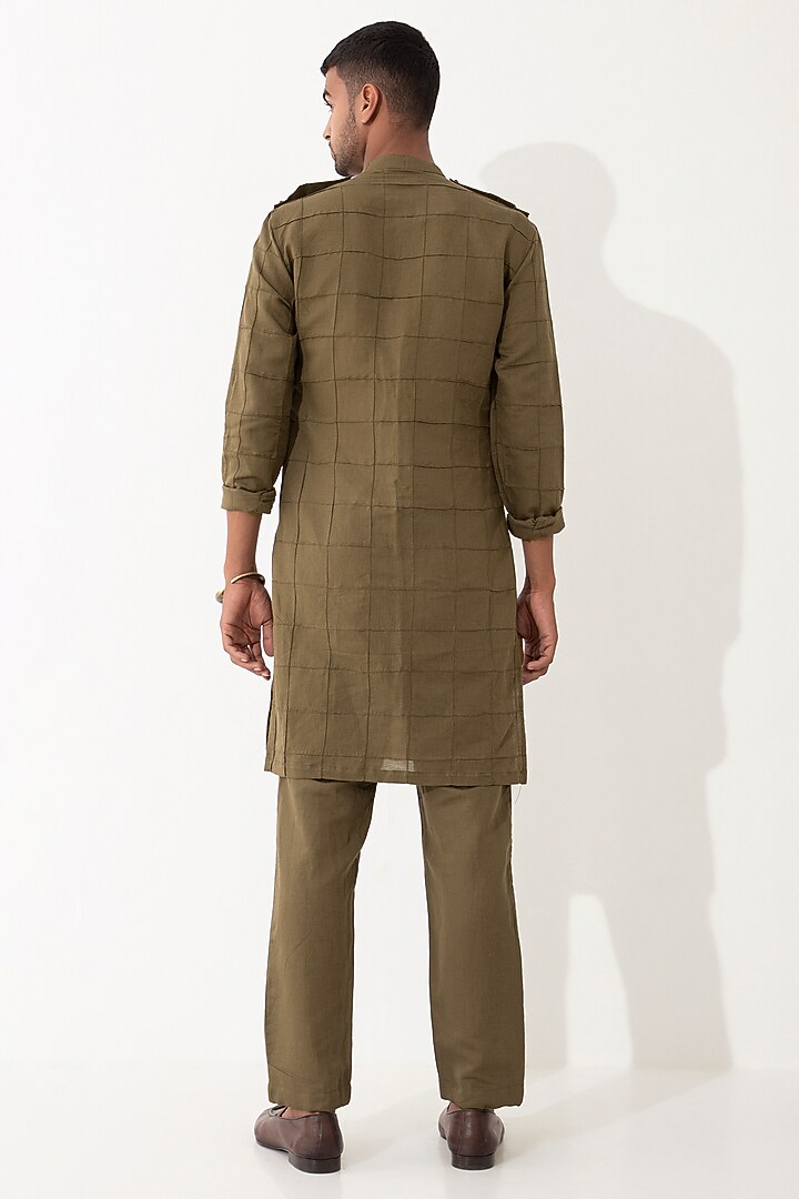 Brown Linen Kurta Set by Son Of A Noble SNOB Men at Pernia's Pop Up Shop