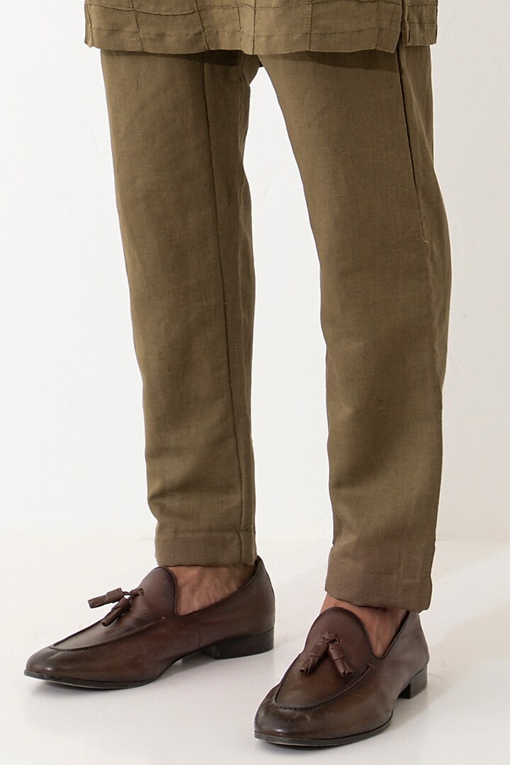 Brown Linen Kurta Set by Son Of A Noble SNOB Men at Pernia's Pop Up Shop