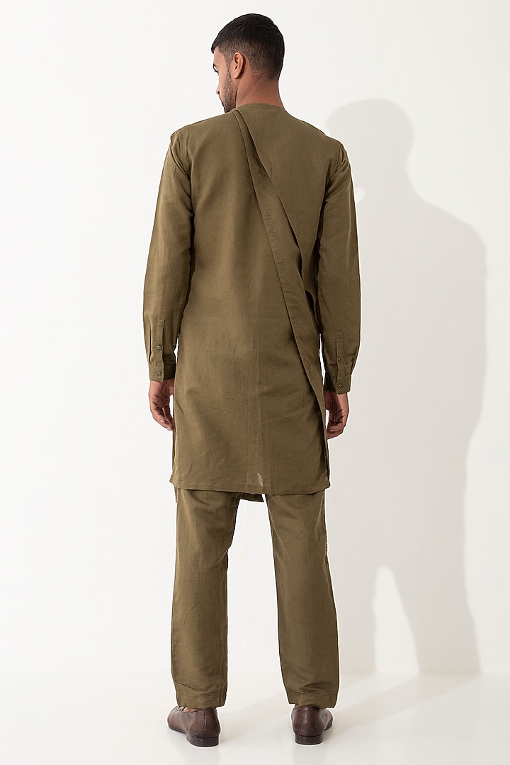 Brown Linen Paneled Kurta Set by Son Of A Noble SNOB Men at Pernia's Pop Up Shop