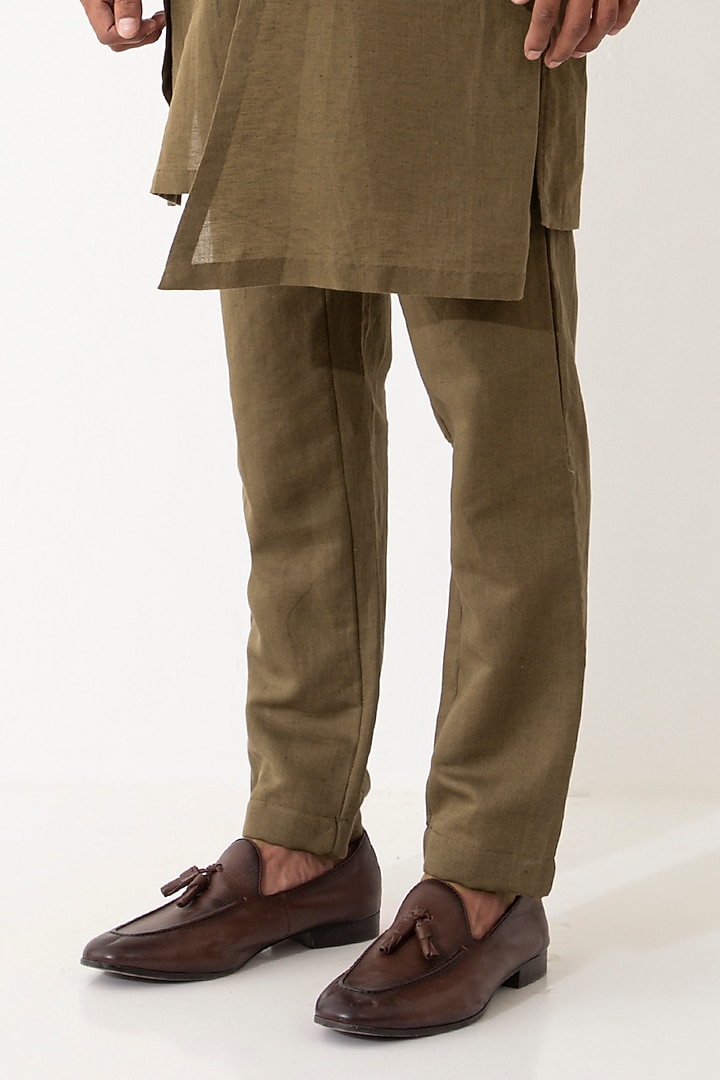 Brown Linen Paneled Kurta Set by Son Of A Noble SNOB Men at Pernia's Pop Up Shop