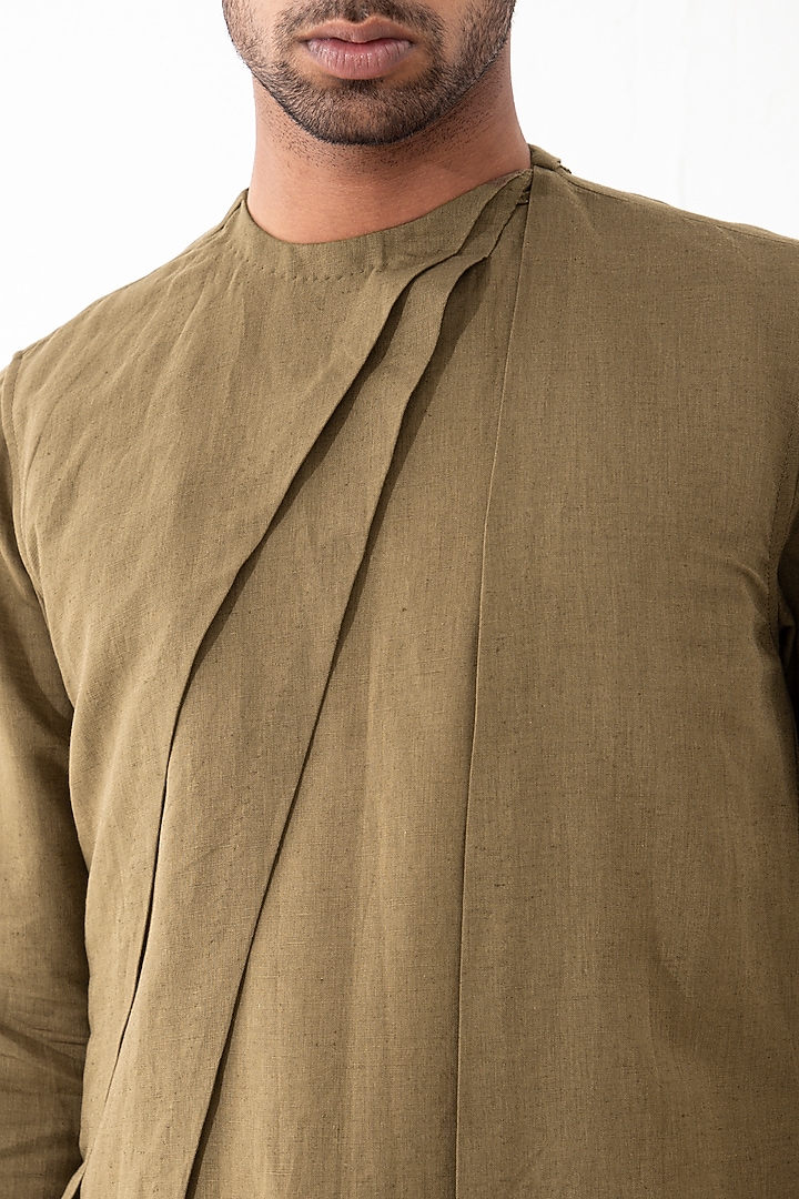 Brown Linen Paneled Kurta Set by Son Of A Noble SNOB Men at Pernia's Pop Up Shop