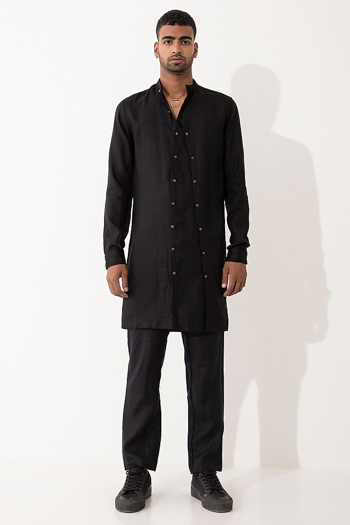 Black Linen Kurta Set by Son Of A Noble SNOB Men