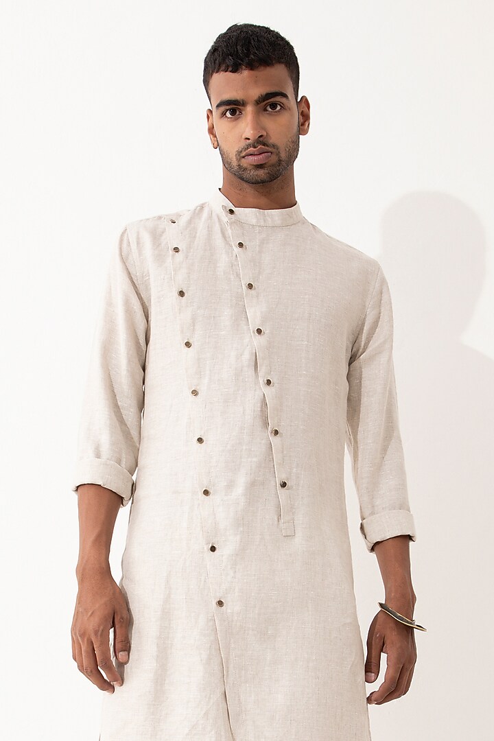 Ivory Linen Kurta Set by Son Of A Noble SNOB Men at Pernia's Pop Up Shop