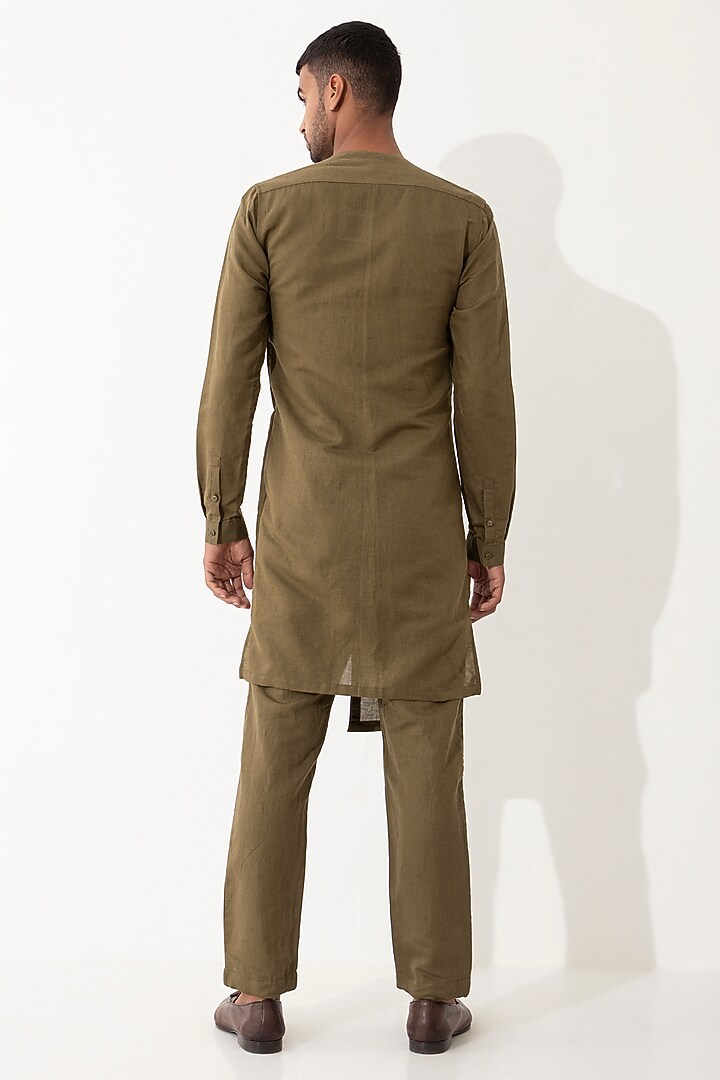 Brown Linen Paneled Kurta Set by Son Of A Noble SNOB Men at Pernia's Pop Up Shop