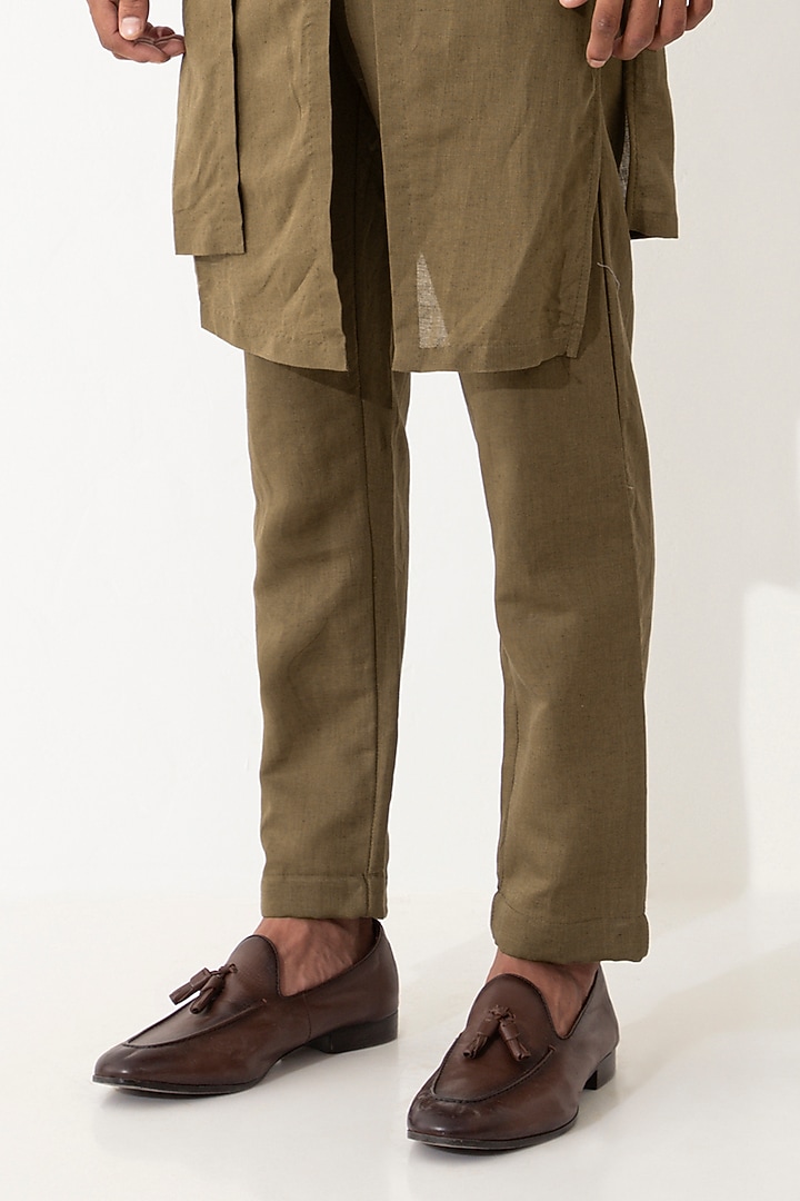 Brown Linen Paneled Kurta Set by Son Of A Noble SNOB Men at Pernia's Pop Up Shop