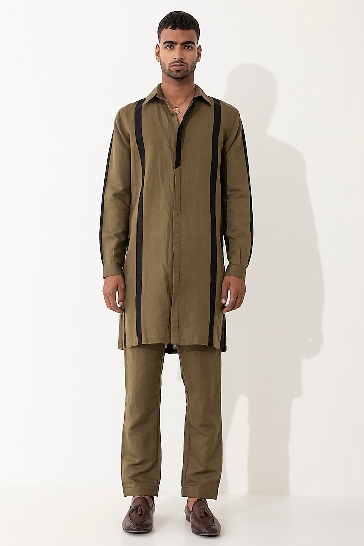 Brown Linen Kurta Set by Son Of A Noble SNOB Men