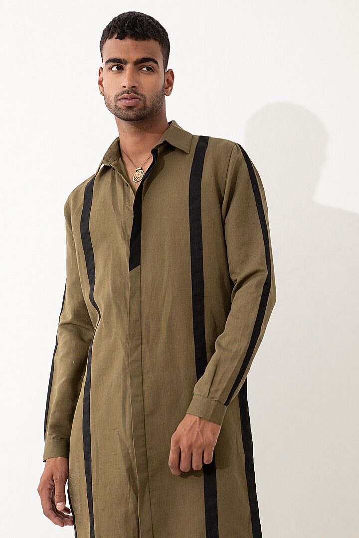 Brown Linen Kurta Set by Son Of A Noble SNOB Men at Pernia's Pop Up Shop