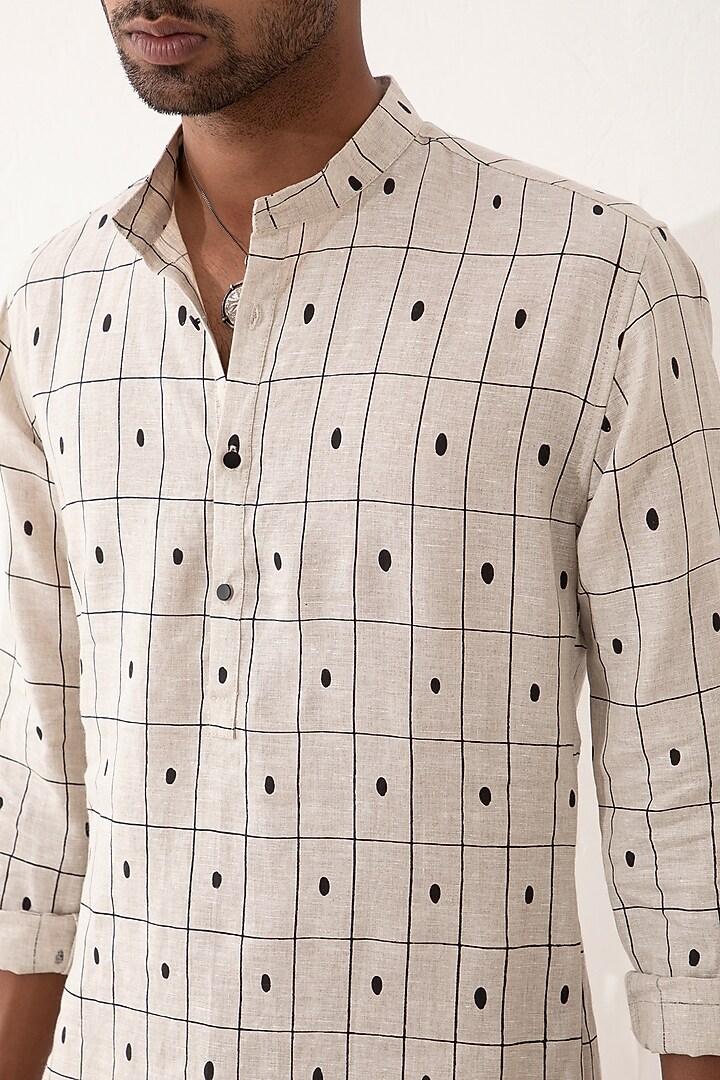 Ivory Linen Printed Kurta Set by Son Of A Noble SNOB Men at Pernia's Pop Up Shop