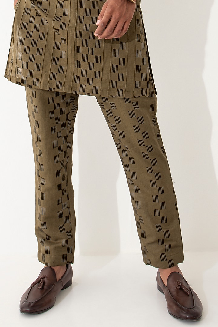 Brown Linen Printed Kurta Set by Son Of A Noble SNOB Men at Pernia's Pop Up Shop