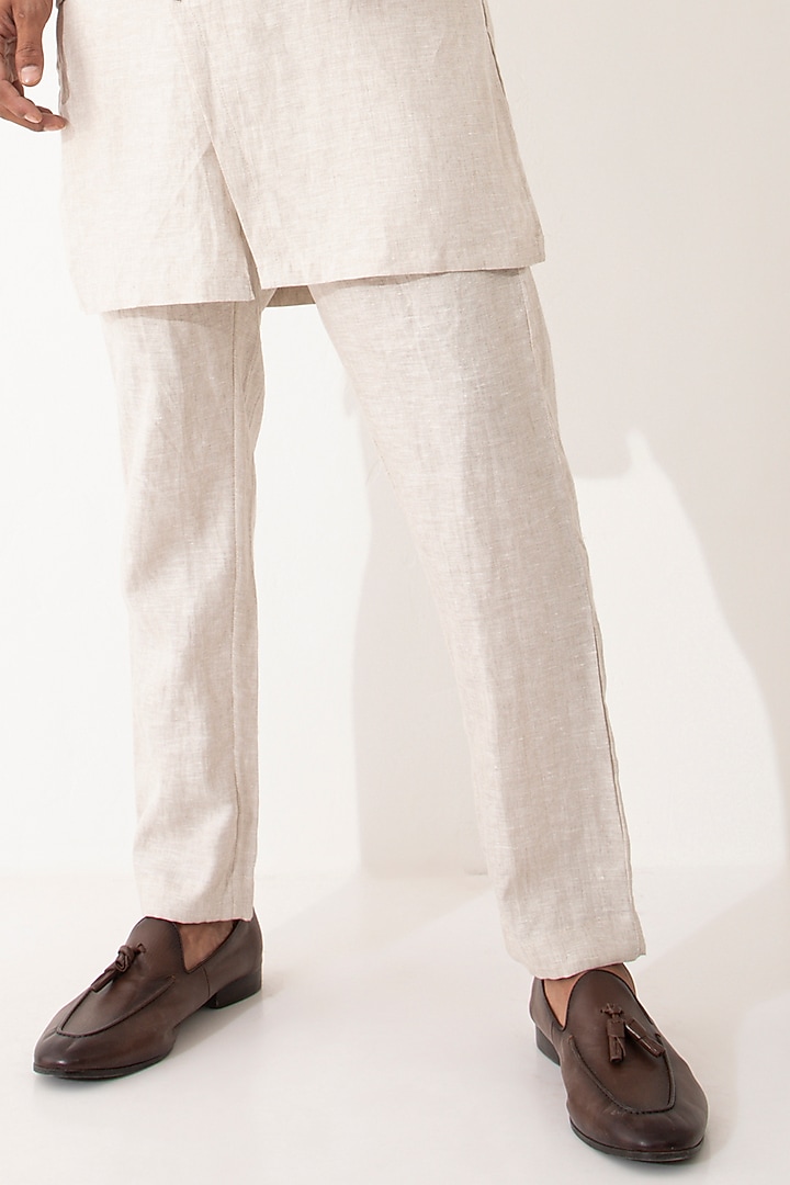 Ivory Linen Printed Bundi Set by Son Of A Noble SNOB Men at Pernia's Pop Up Shop