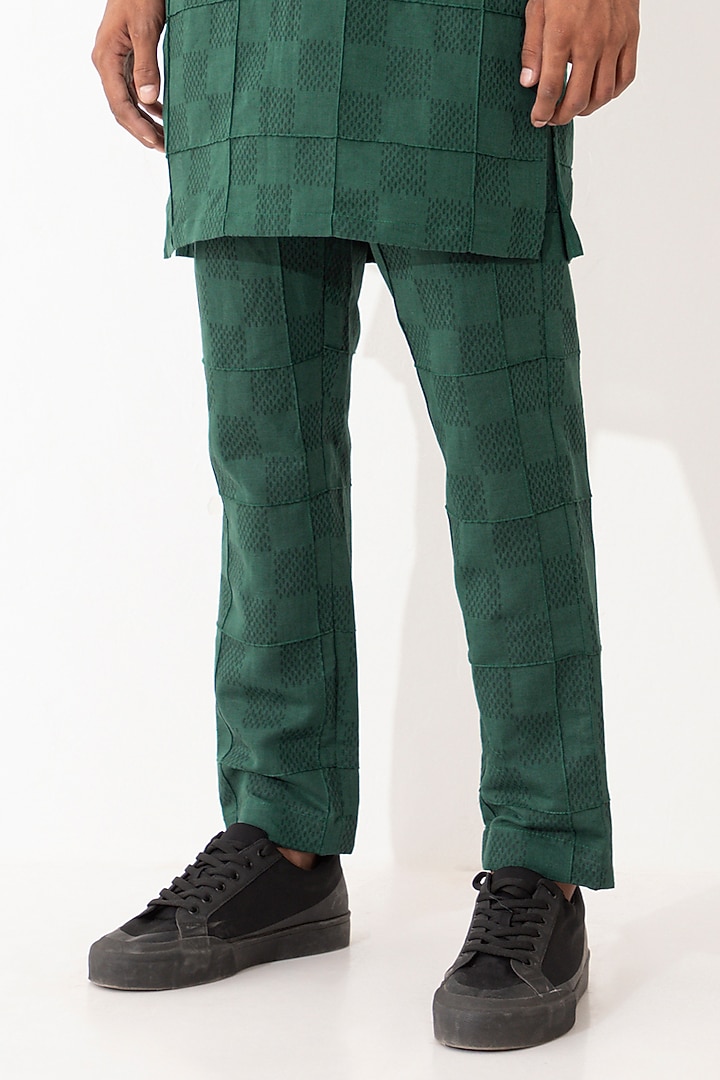 Green Linen Printed Bundi Set by Son Of A Noble SNOB Men at Pernia's Pop Up Shop