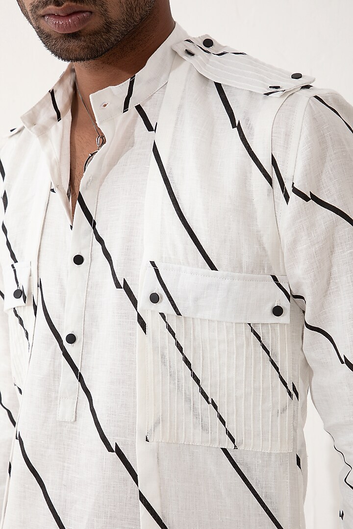 White Linen Printed Bundi Set by Son Of A Noble SNOB Men at Pernia's Pop Up Shop