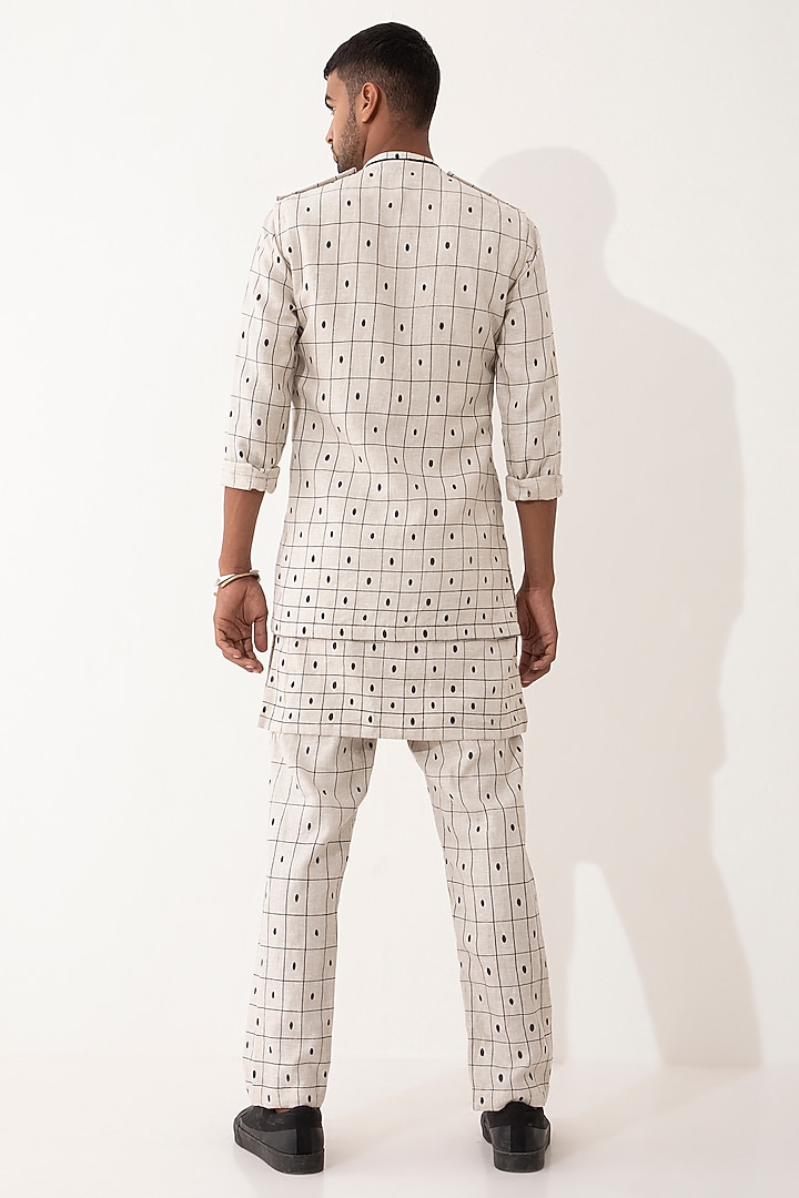 Ivory Linen Printed Bundi Set by Son Of A Noble SNOB Men at Pernia's Pop Up Shop