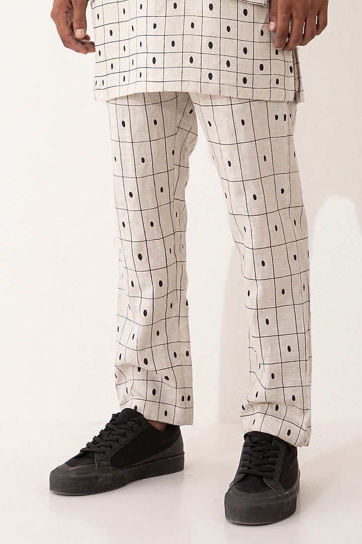 Ivory Linen Printed Bundi Set by Son Of A Noble SNOB Men at Pernia's Pop Up Shop