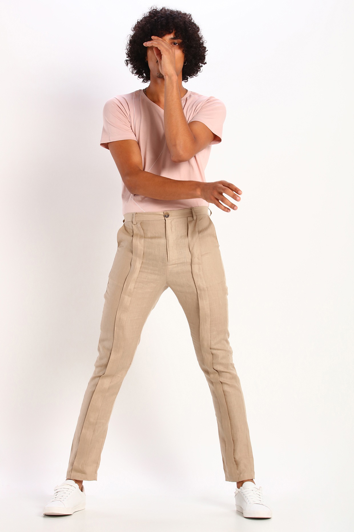 Buy Beige Linen Pleated Pants For Men by Son of A Noble Snob