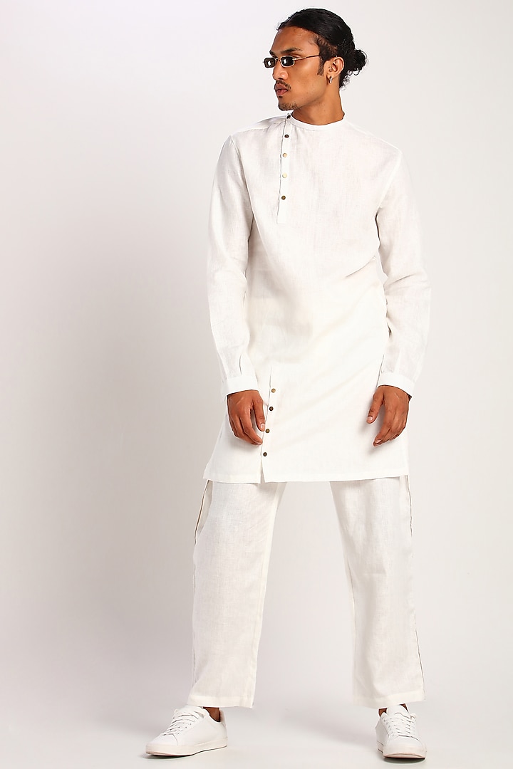 White Kurta With Buttons by Son Of A Noble SNOB