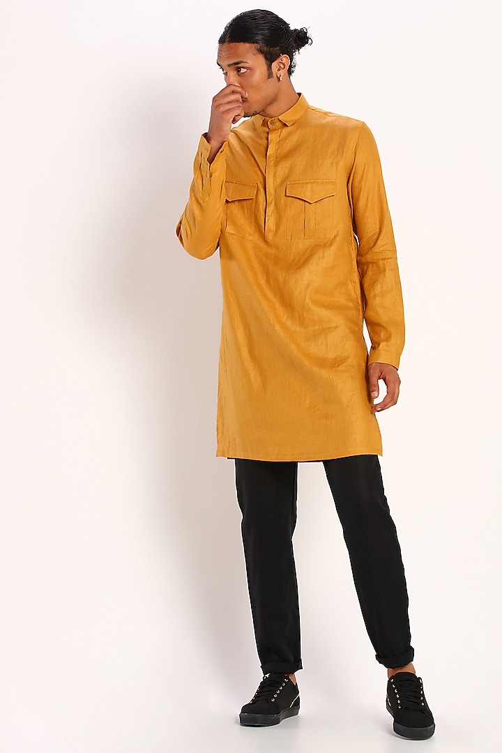 Mustard Constructed Kurta With Pockets by Son Of A Noble SNOB